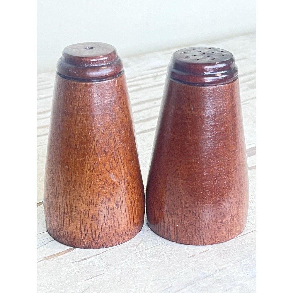 Vintage Mid Century Modern Tapered Danish Teak Salt And Pepper Shakers 3” Retro